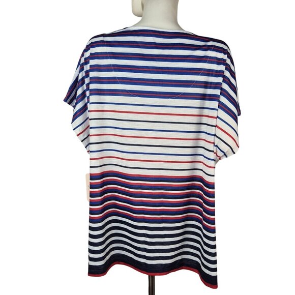Allison Daley Women's Top Blouse Size 2X Stripe White Blue Red Short Sleeve (03) - Picture 3 of 10